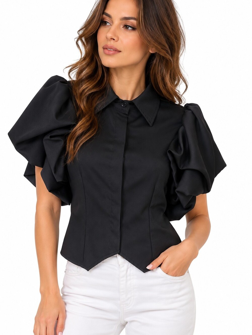 SHEIN Black Puff Sleeve Blouse